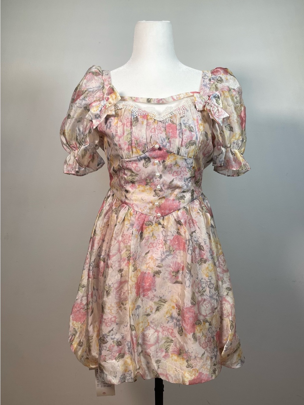 Floral Puff-Sleeve Mini Dress in Pink by Acaine